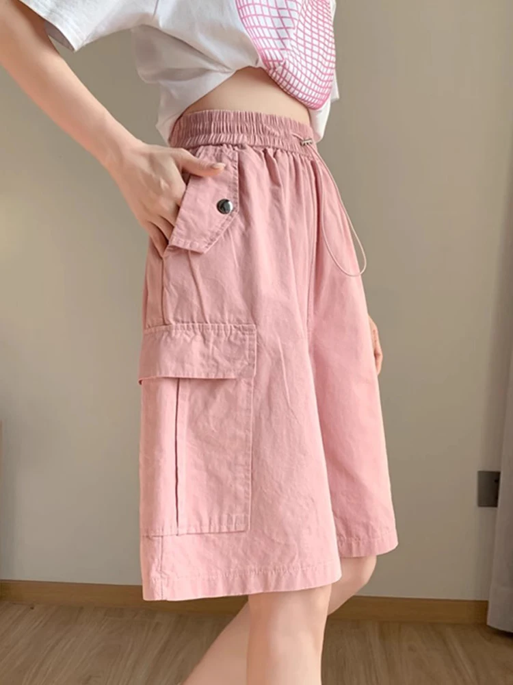 

High Waist Ice Silk Qui Dry Casual Women's Workwear orts Summer Thin Version Loose Fit Wide Leg Five-Quarter Pants