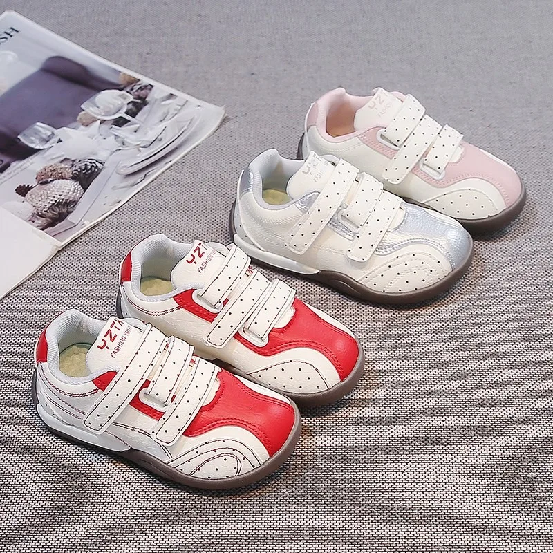 Vintage Stitched Athletic Boys' Girls' Shoes 2026 Dual Adjustable Velcro Bands Soft Insole Lightweight Casual Children's Shoes