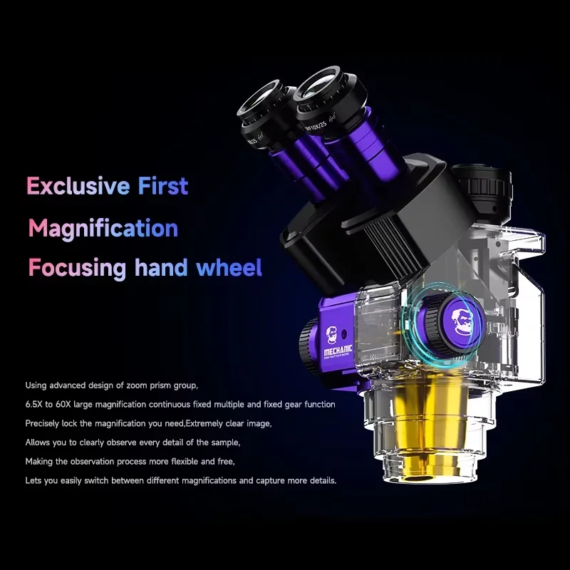 MECHANIC ROBOT 6560T-B11 Trinocular Stereo Industrial Microscope 6.5-60X Continuous Zoom Microscope Phone Repair Microscope Tool