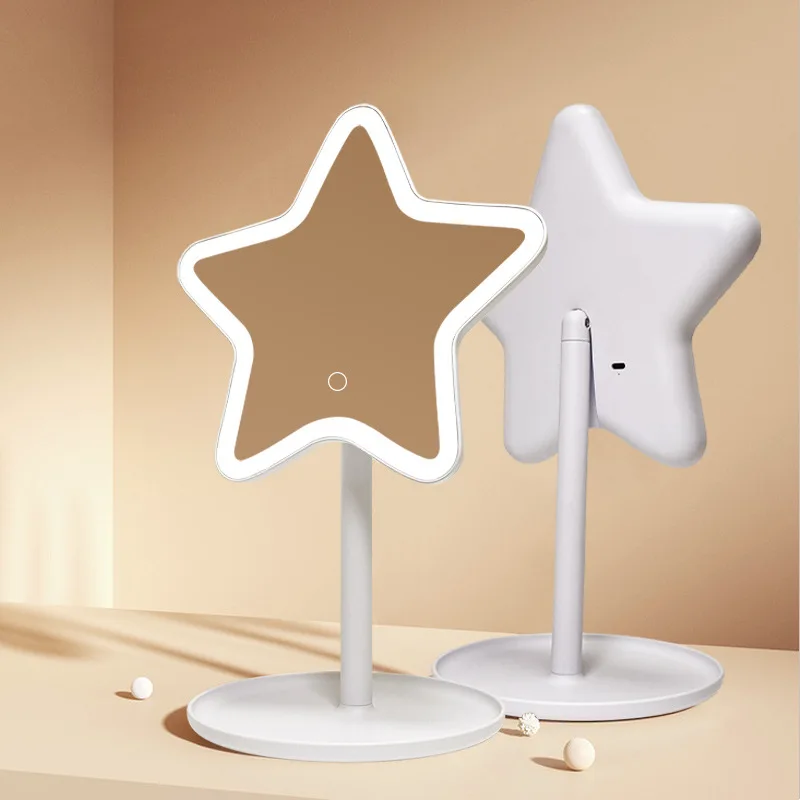 Star Shaped LED Makeup Mirror with Touch Screen Desktop Fill Light Small Mirror Ins Style Portable Dressing Vanity Mirror