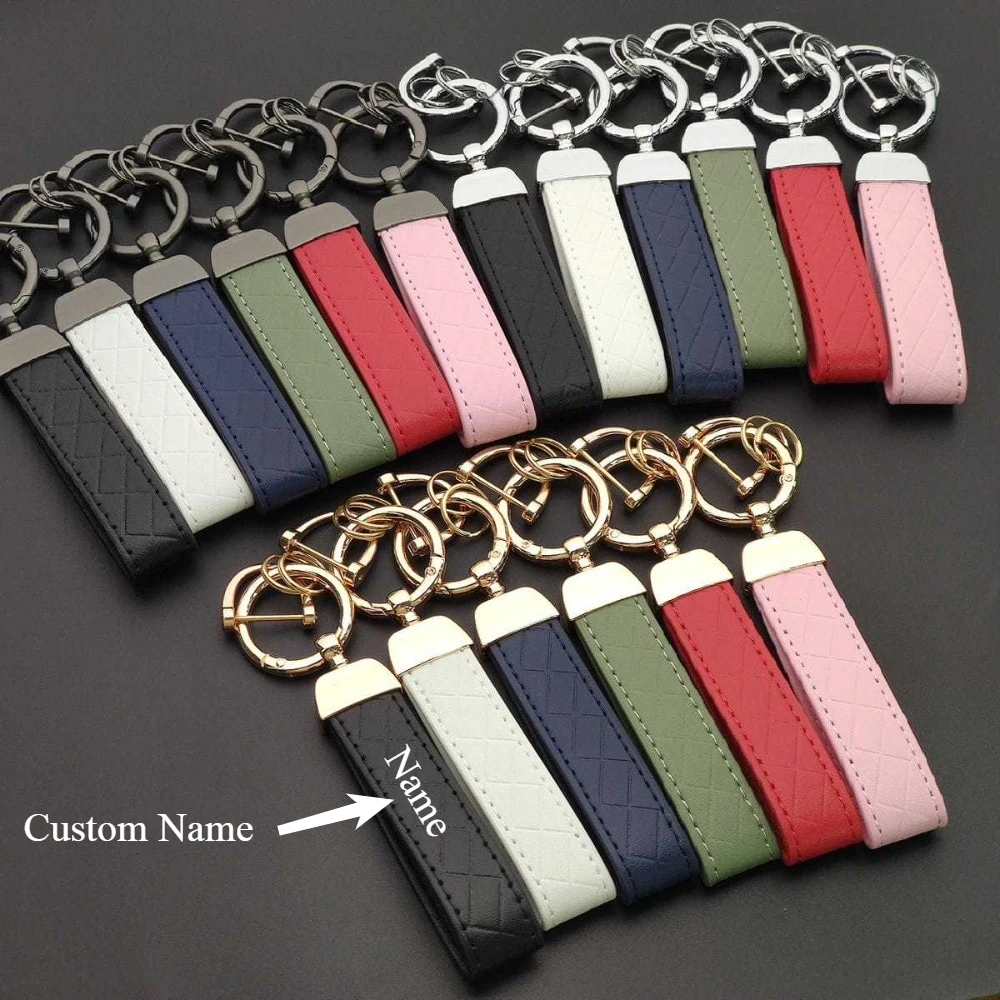 

Fashion Trend Brand Diamond Pattern Metal Leather Key Ring Car Keychain Pendant Bag Accessories Multi-color For Women Man