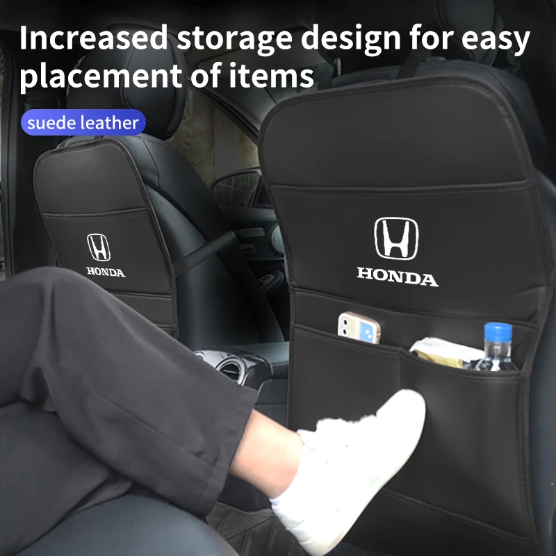 Car Logo Seatback Long Anti-Kick Mat Leather Storage Pad Accessories For Honda Civic Accord CRV HRV Pilot Fit Odyssey Legend