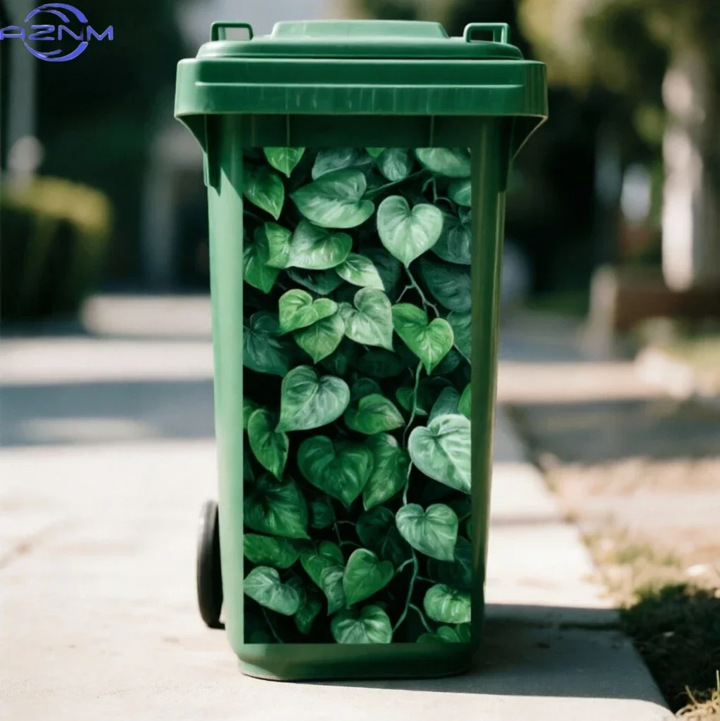 Fresh Ivy Green Leaf Trash Can Sticker Size x31cm Fully‑Covered Emerald Heart‑Shaped Vine Pattern