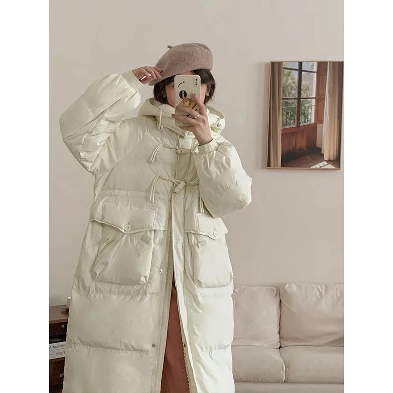 Down Jacket Women 2024 Autumn New Loose Solid Mid-Length Daily Commuter Wind Hooded Fashion Jacket For Winter