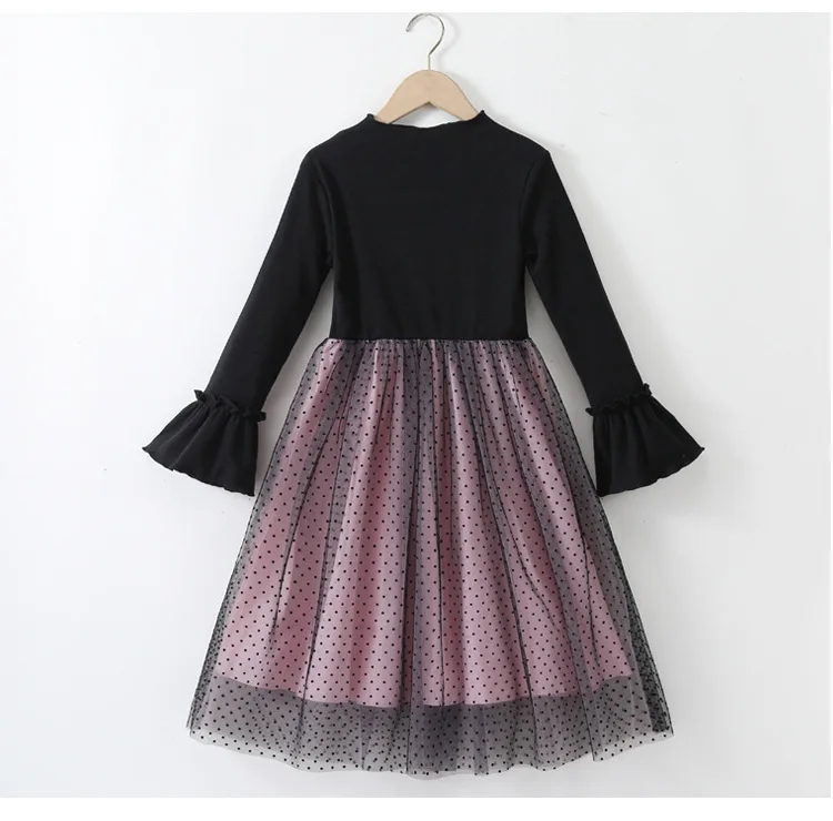 فستان توتو بأكمام طويلة مضيئة للخريف الفرنسي بتصميم كلاسيكي لعام 2025 فستان الأميرة منقط للأطفال 4 8 10 12 14 سنة #6