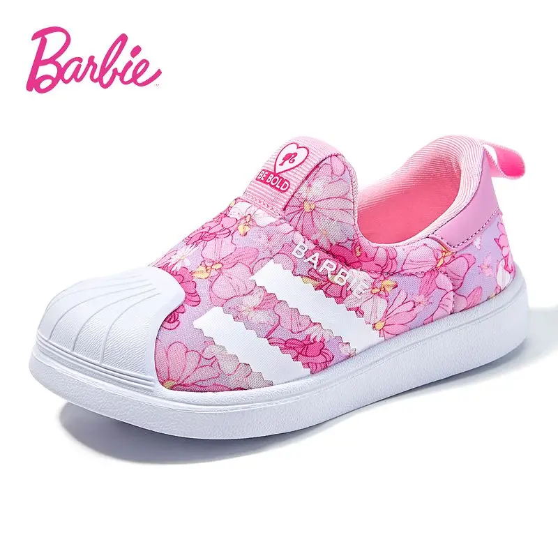 Barbie Shoes Girls Tennis Shoes Kids Casual Sneakers Cute Barbie Princess Sport Shoes 3-8 Y Children Basket Shoes Size 26-34