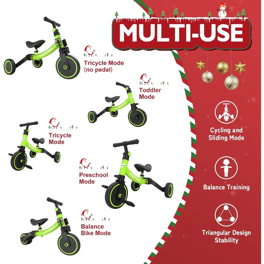 Bicicleta infantil 5 em 1 para crianças de 1 ano a 4 anos, triciclo infantil, triciclo infantil, brinquedos para meninos e meninas, treinamento de equilíbrio