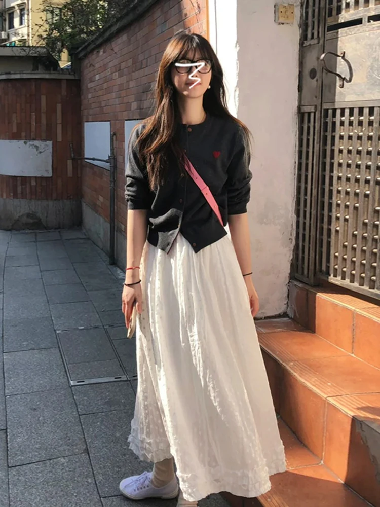 

Ele High Waist White Skirt Women's Autumn Winter New Korean Sle Lazy Wind Umbrella Skirt Small Size