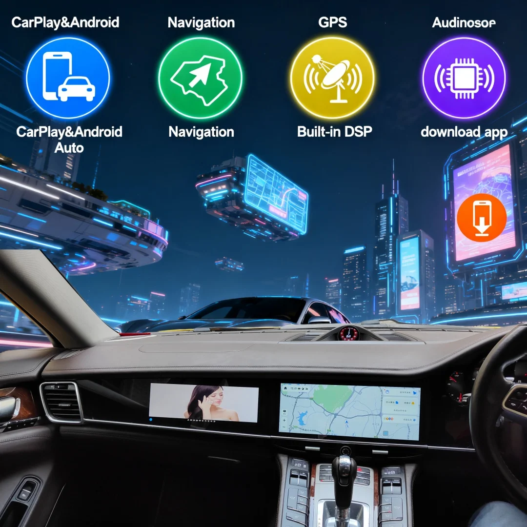 Carplay For Porsche Panamera 970 Upgraded Interactive Dual Screen 12.3 Inch + 11.4 Inch 8+128 Android  Multimedia  Video  Player
