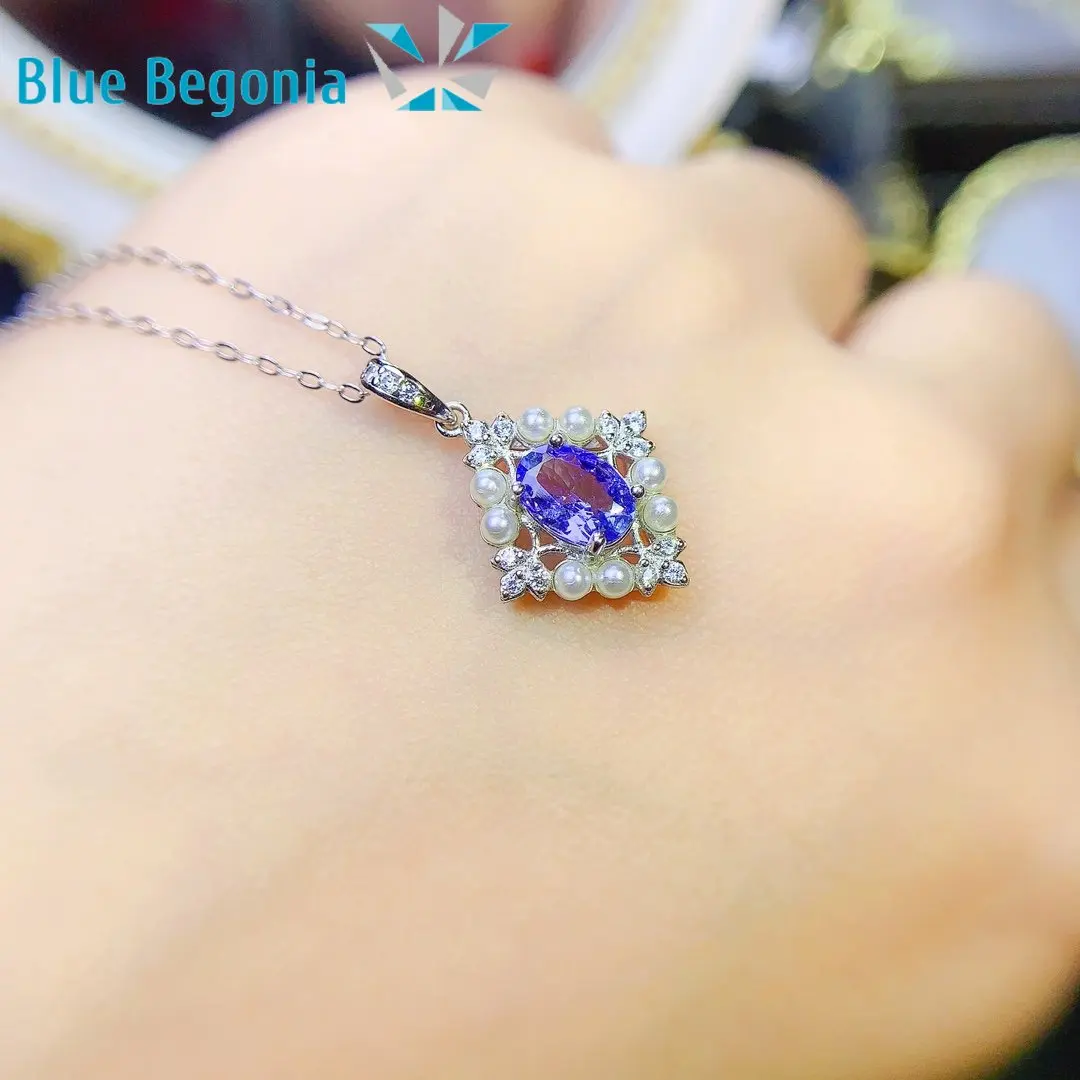 Natural Tanzanite Women's Necklace Fine Jewelry Necklace for Women Anniversary Gift 925 sterling silver  5*7mm Gemstone