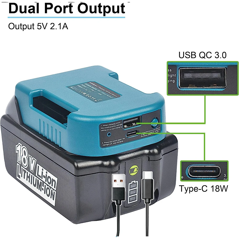 USB Fast Charger Adapter for Makita/Dewalt/Milwaukee 18V Li-ion Battery Rack Holder USB Type-C Output Fast Charging Interface