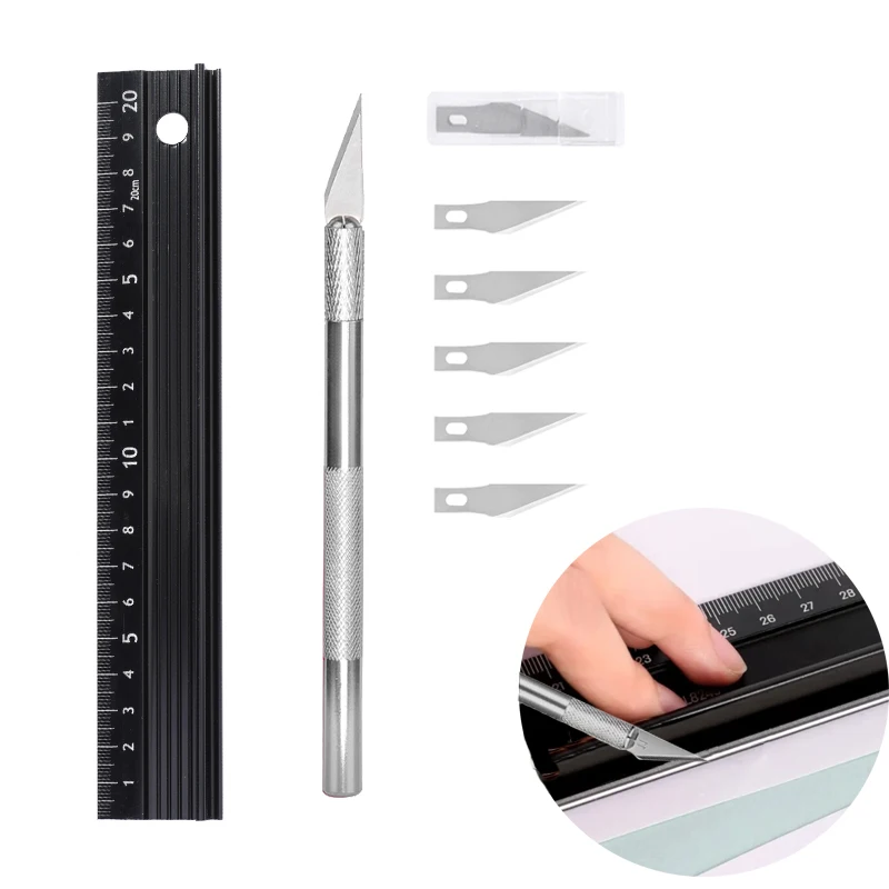 

LMDZ Protective Ruler Straight Multi-function Aluminum-Alloy Ruler Measuring 20cm/30cm Non-slip Woodworking Tool School Supplies