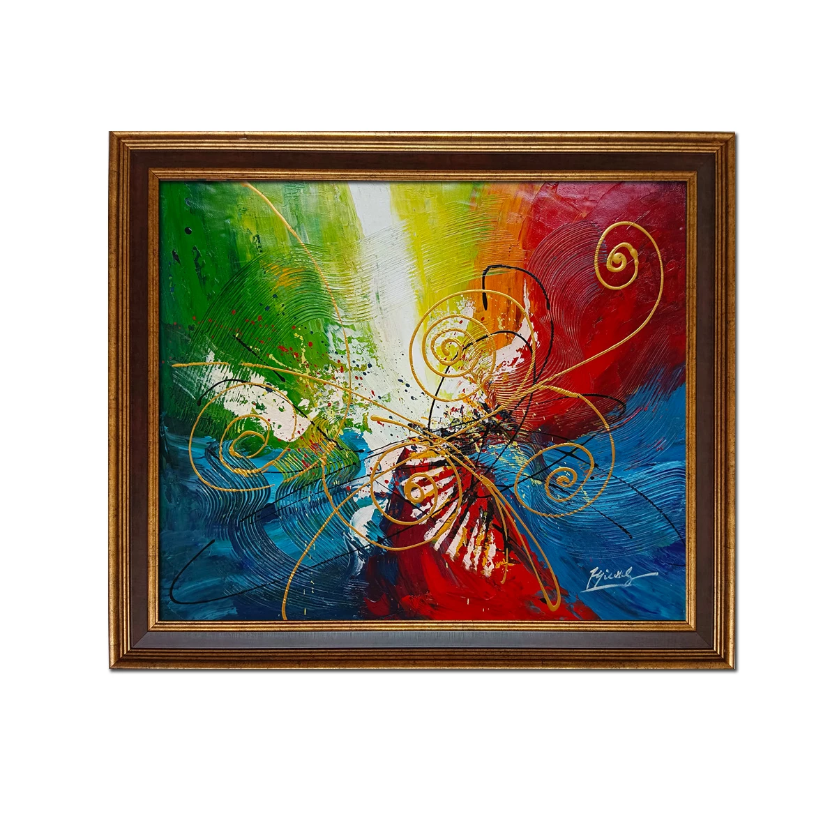 

Golden Framed-Hand Painted Abstract Colorful Oil Painting On Canvas Wall Art Textured for Living Room Home Artwork Decor