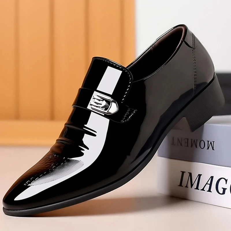 Brand Patent Leather Shoes for Men Casual Business Shoes Office Work Shoes for Male Party Wedding Oxfords Point Toe Loafers