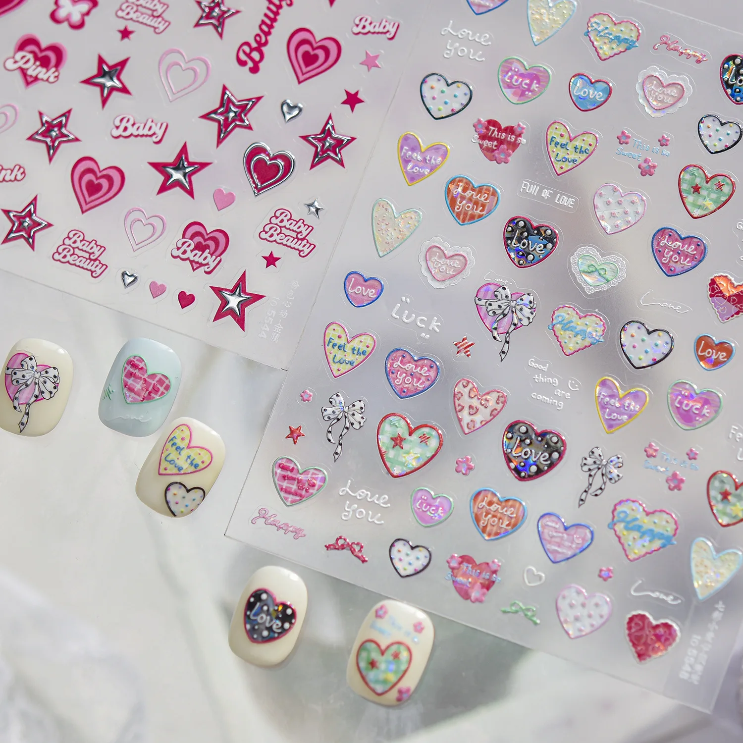 5D 메탈 네일 스티커 달콤한 핑크 하트 플러터링 스타 - Nail Art Valentines Day 리뷰 및 가격