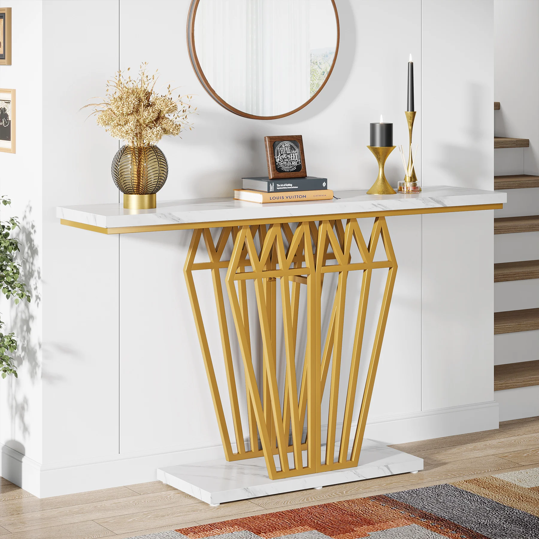 Tribesigns Console Table, Modern 47.24-Inch Entryway Table with LED Lights, Narrow Hallway Accent Table with Gold Metal Base