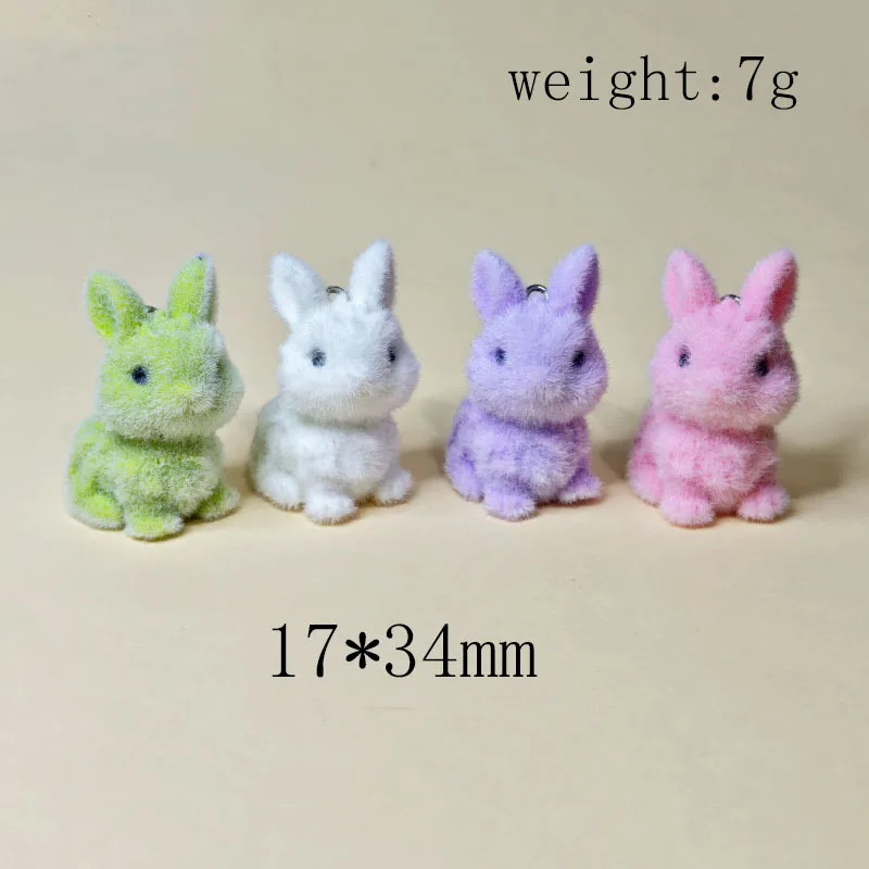 

20pcs 3D Flocking Resin Cute Colourful Rabbit Cartoon Animal Charms For Keychain Necklace Earning Making DIY Jewelry Accessories