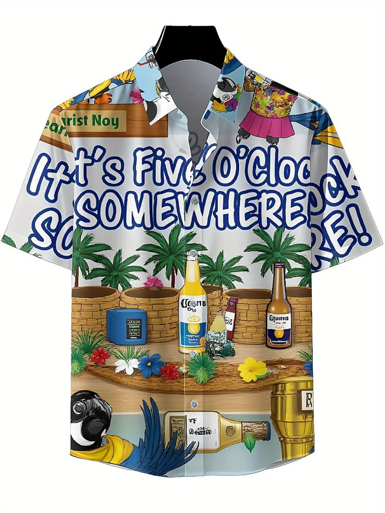 Men's Plus Size Hawaiian Shirts Parrot Five O'clock Carnival Pattern,New Summer Fashion Tops,Hip Hop Streetwear
