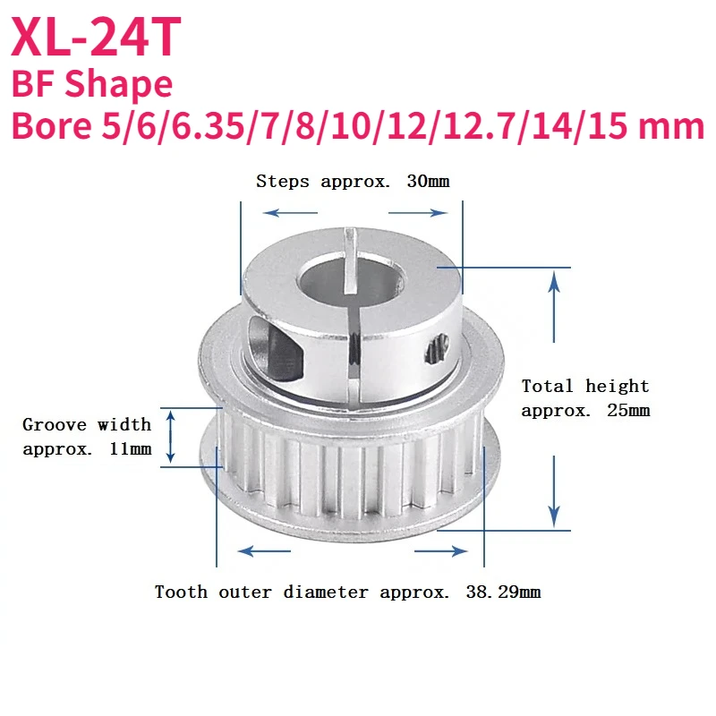 1pcs Belt Pulley XL-24T Bore 5/6/6.35/7/8/10/12/12.7/14/15 mm Alumium Alloy Synchronous Wheel Teeth Pitch 5.08mm BF Shape