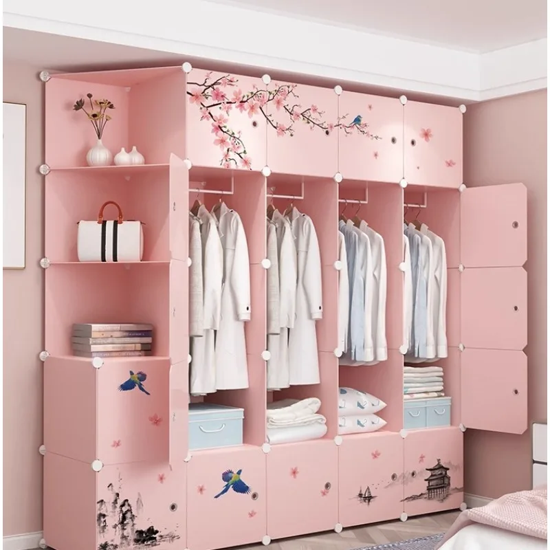 

Wardrobe Home Bedroom Storage Cabinet Children Girl Pink Rental Room Locker Assembly Cloth Wardrobe