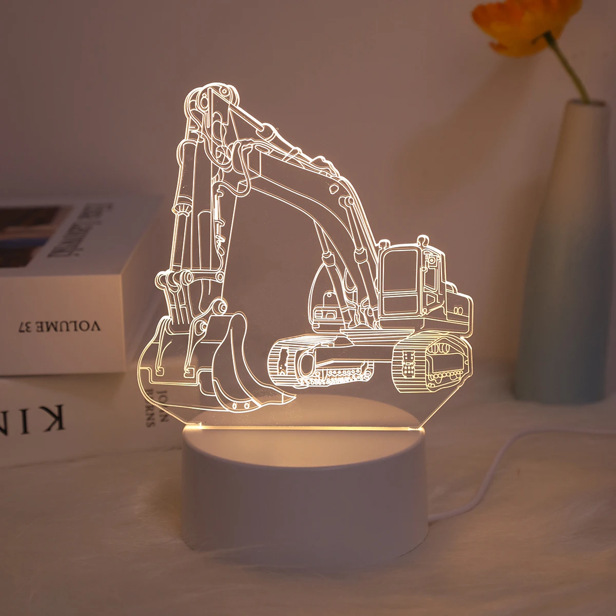 Creative 3D excavator night light with visual gradient and colorful atmosphere, suitable for home decoration