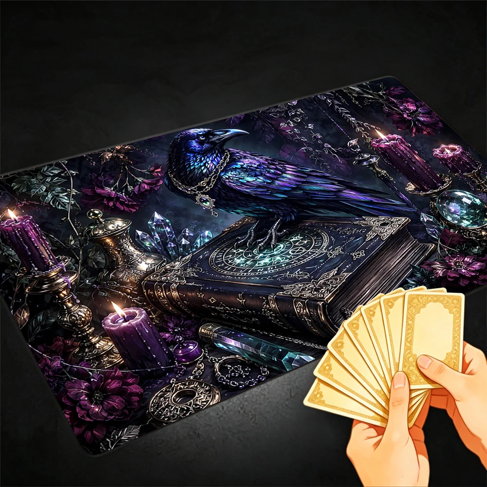 Gothic Raven and Spellbook TCG Playmat Magic Playmat Gathering Gaming Mat with Stitched Edge Anti-slip base Trading Card Game