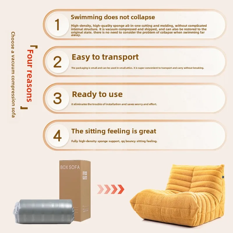 Sofá preguiçoso compressível e esponja completa lagarta