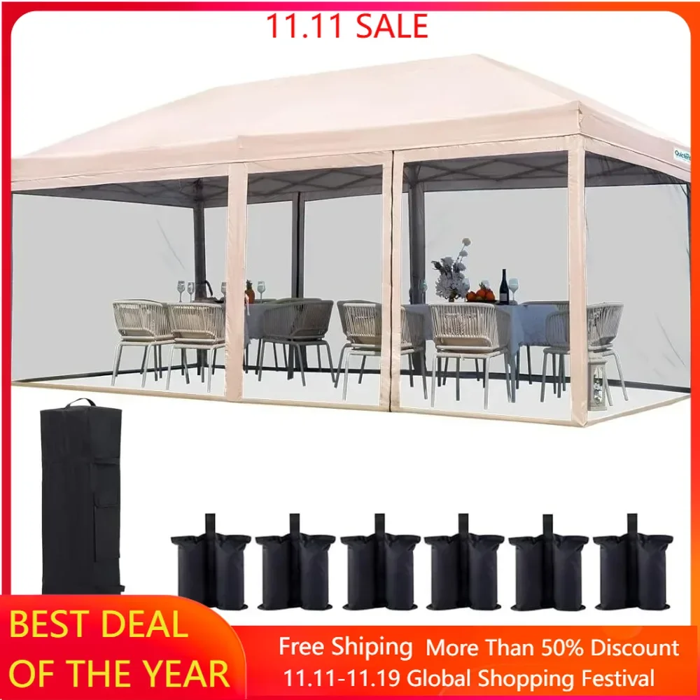 Canopy, Pop up Tent with Netting, Instant Screen House Room Outdoor Party Event Gazebo Screened, Waterproof&Sand Bags Included