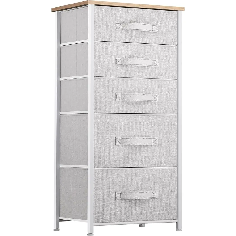 

5 Ders Drer, Veal abric Storage Tower Organizer Unit or Living Room, Hallway - Sturdy Steel e, Wooden Top & Easy Pull abric Bins