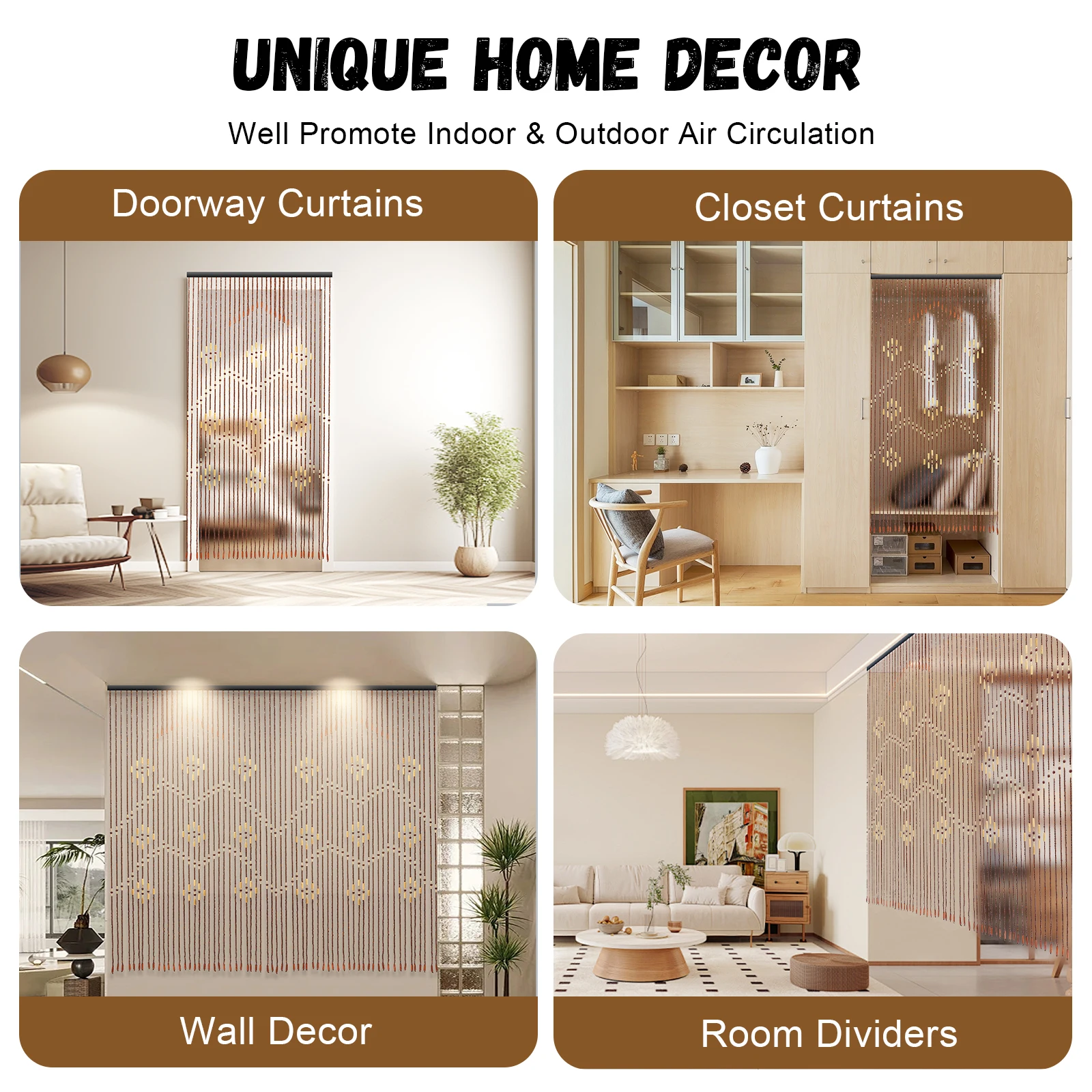 ستارة خرز من الخيزران الخشبي الكلاسيكي الصيني (35.4 × 68.9 بوصة)، 32 خطًا ونمط البرقوق، مثالية لديكور باب/نافذة المنزل