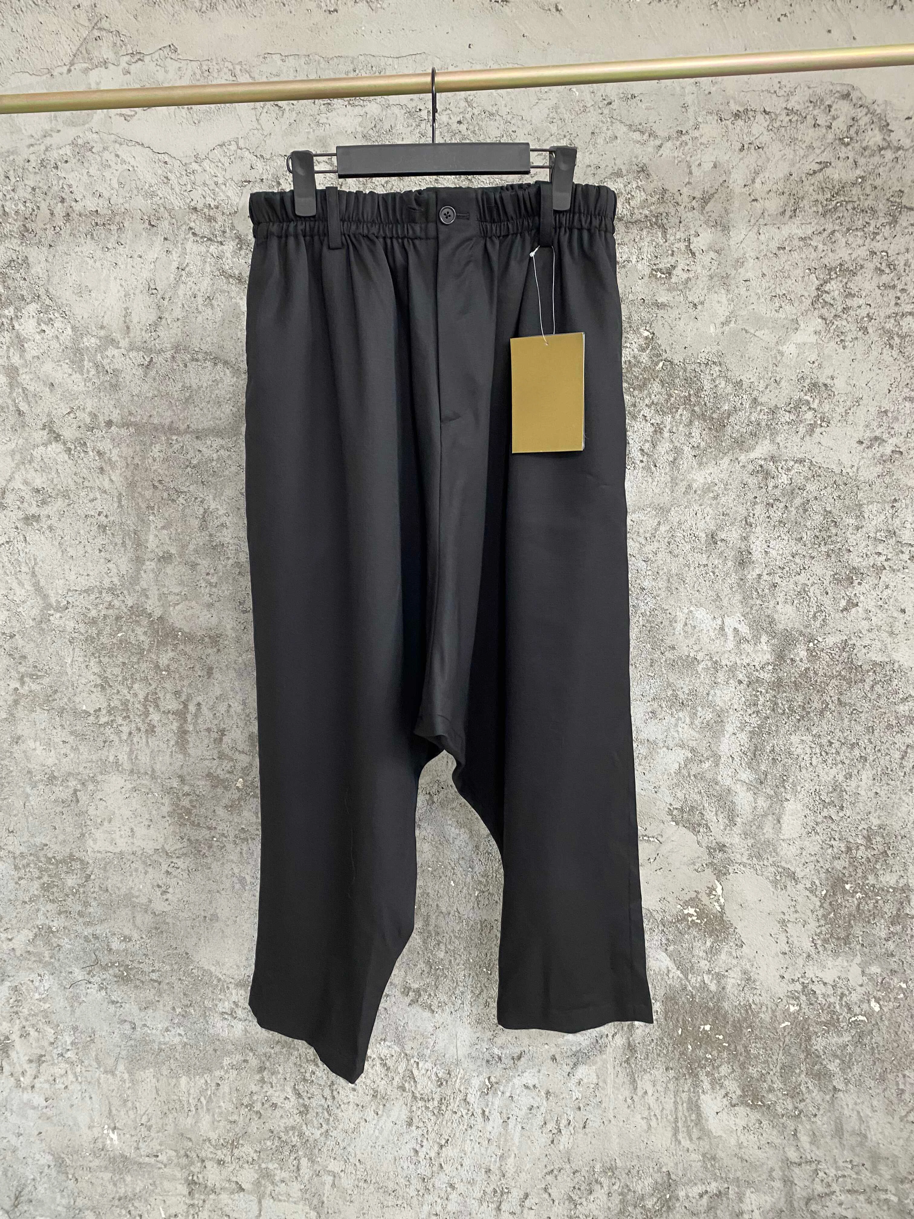 

TOP-YAMAMOTO black linen charcoal casual Japanese-style button-down trousers