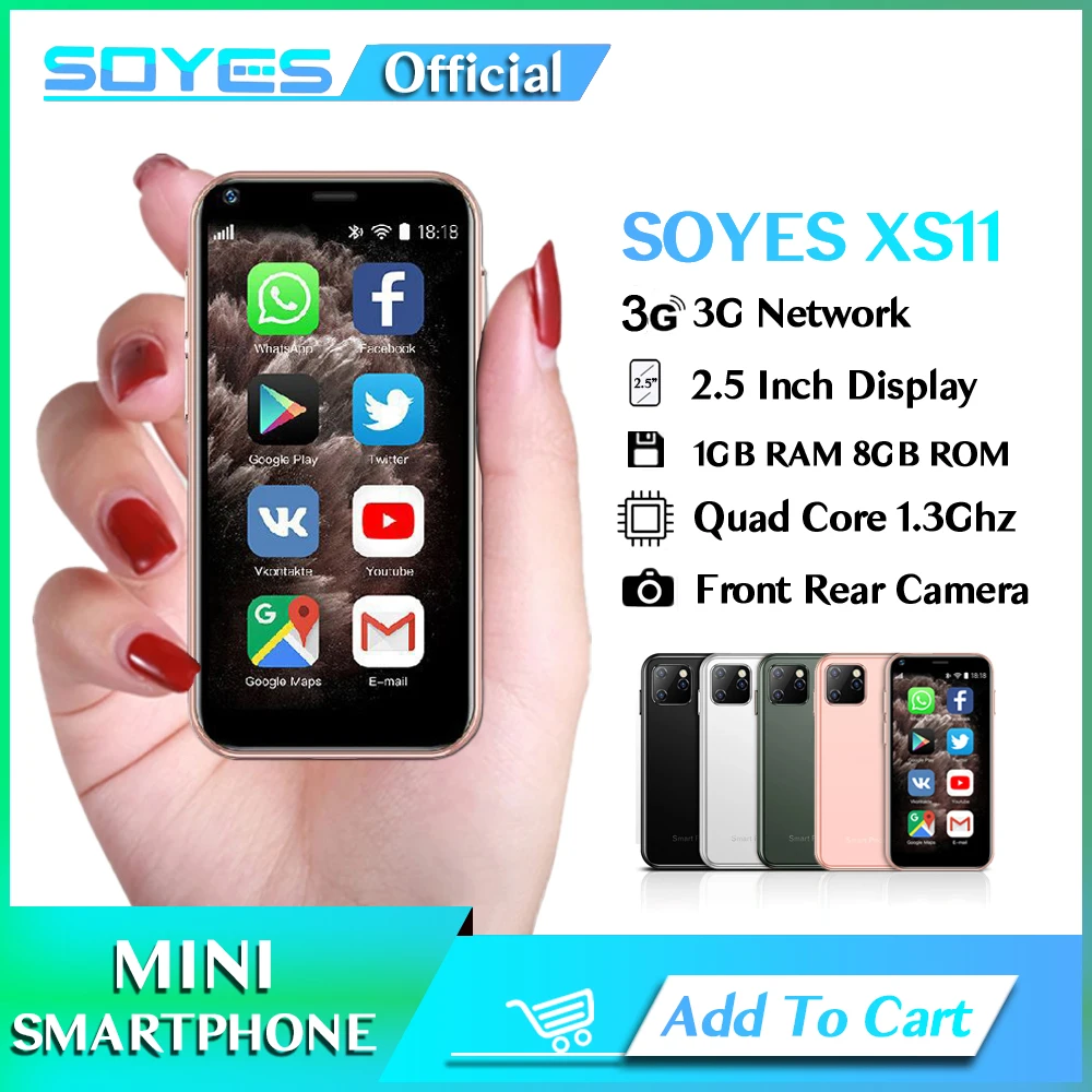 

SOYES Super Mini Smart Phone 1GB RAM 8GB ROM 2.5 Inch Screen Quad Core Android 6.0 1000mAh 2.0MP Camera Small Mobile Phone