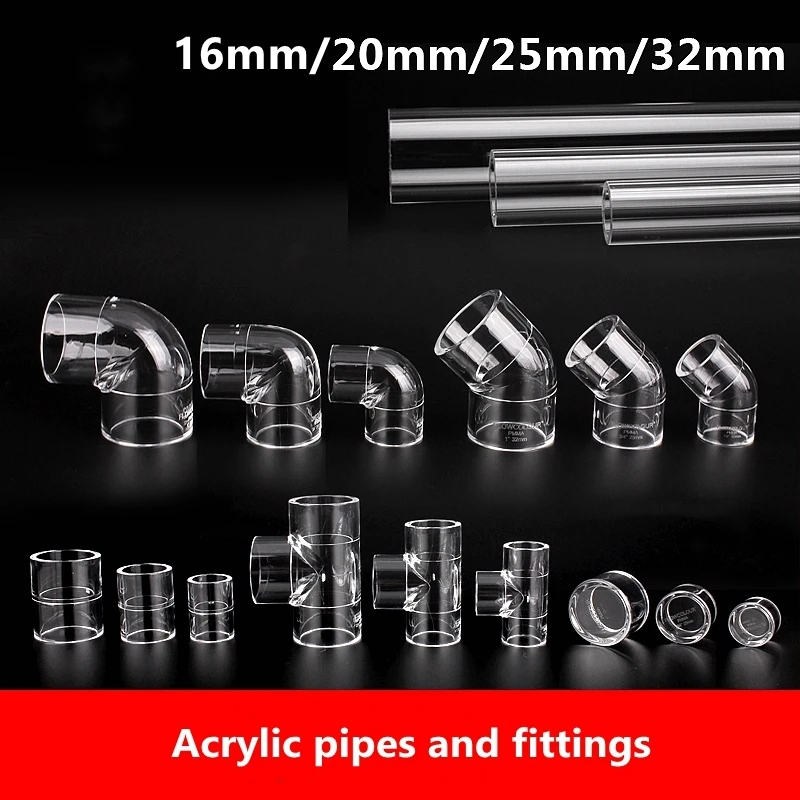 1~3PCS Acrylic Pipe Fitting Elbow Tee End Cap Transparent Plexiglass Fish Tank Joints Water Tank Accessories Acrylic Connector