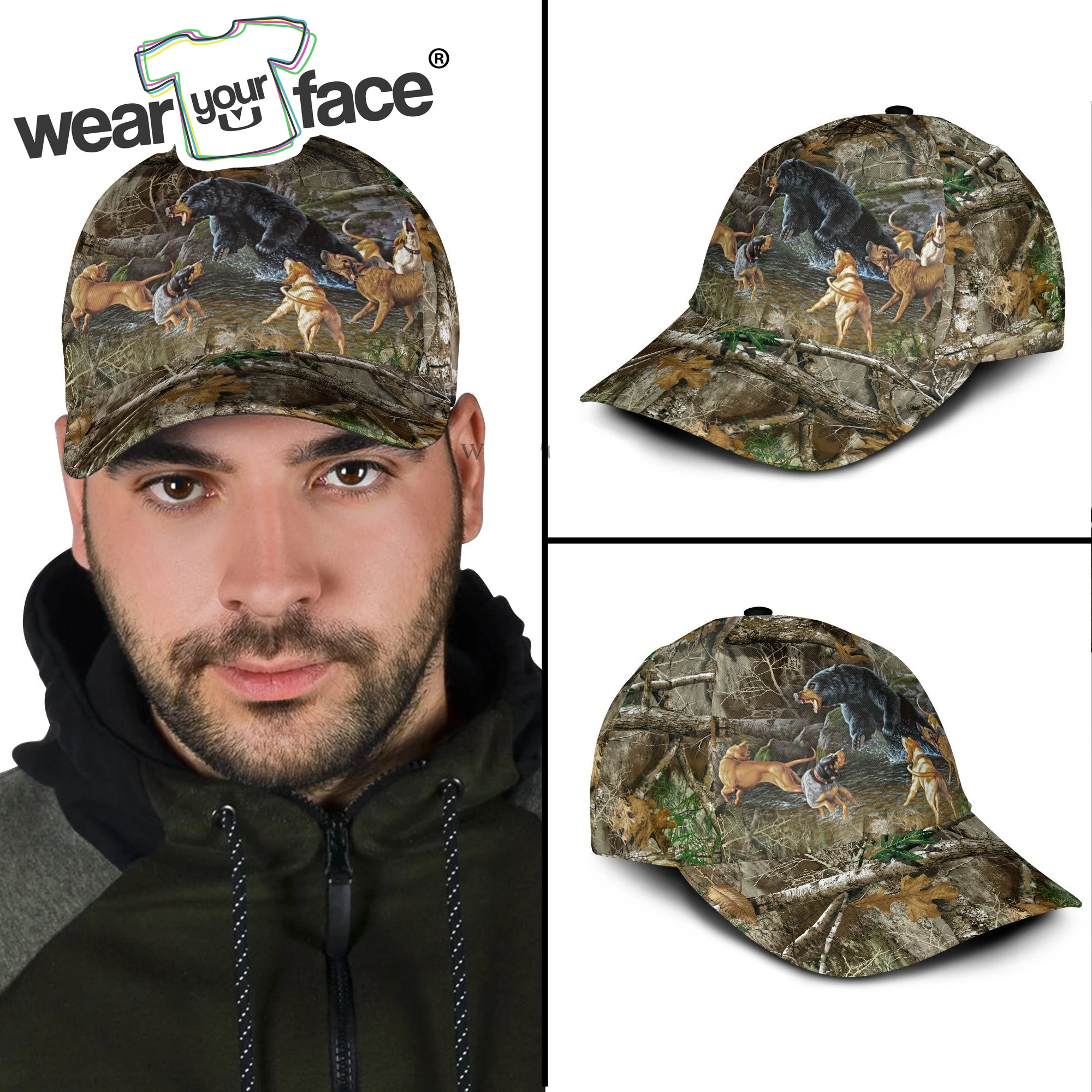 Deer Hunting Wildlife Dog Baseball Cap 3D All Over Printed Snapback Hat Men Women Adult Hip Hop Headwear Outdoor Sun Visor