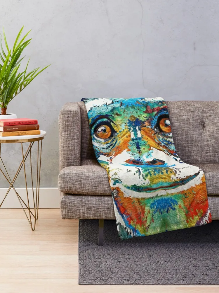 Colorful Chimp Art - Monkey Business - By Sharon Cummings Throw Blanket Furrys Custom Blankets