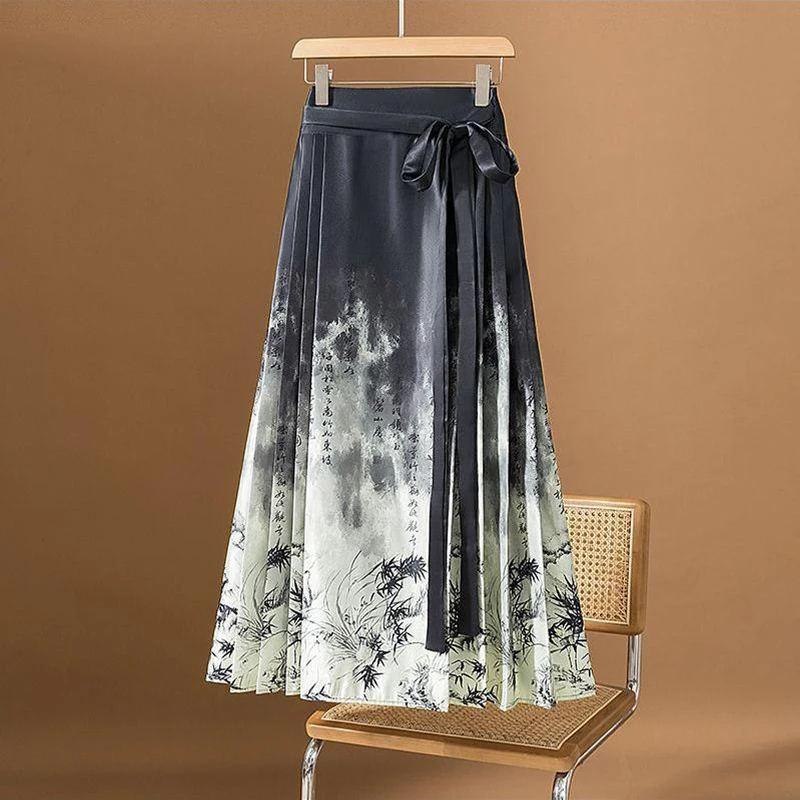 

New 2025 Bla High Waist f Skirt Hanfu Skirt Traditional Chinese Sle Revamped National Trend Small Size Women's Skirt