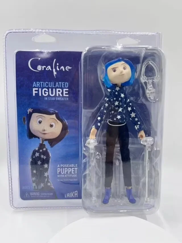 Coraline The Secret Door Figure Neca Anime Figure Caroline Figures Raincoat Pvc 7 Inche Statue Model Doll Desk Ornament Toy Gift