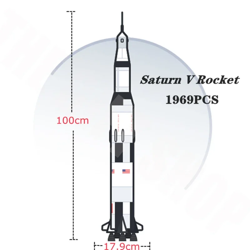 Os blocos de construção Apollo Saturn para crianças, tijolos Idea Series, foguete espacial, brinquedos educativos, presentes de aniversário e Natal, V 92176