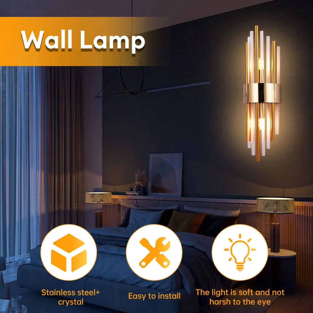 

Crystal LED Wall Lamp Modern Gold Wall Light Indoor Lighting Wall Sconce Home Decor For Foyer Bedroom Aisle Dining Room Sconces