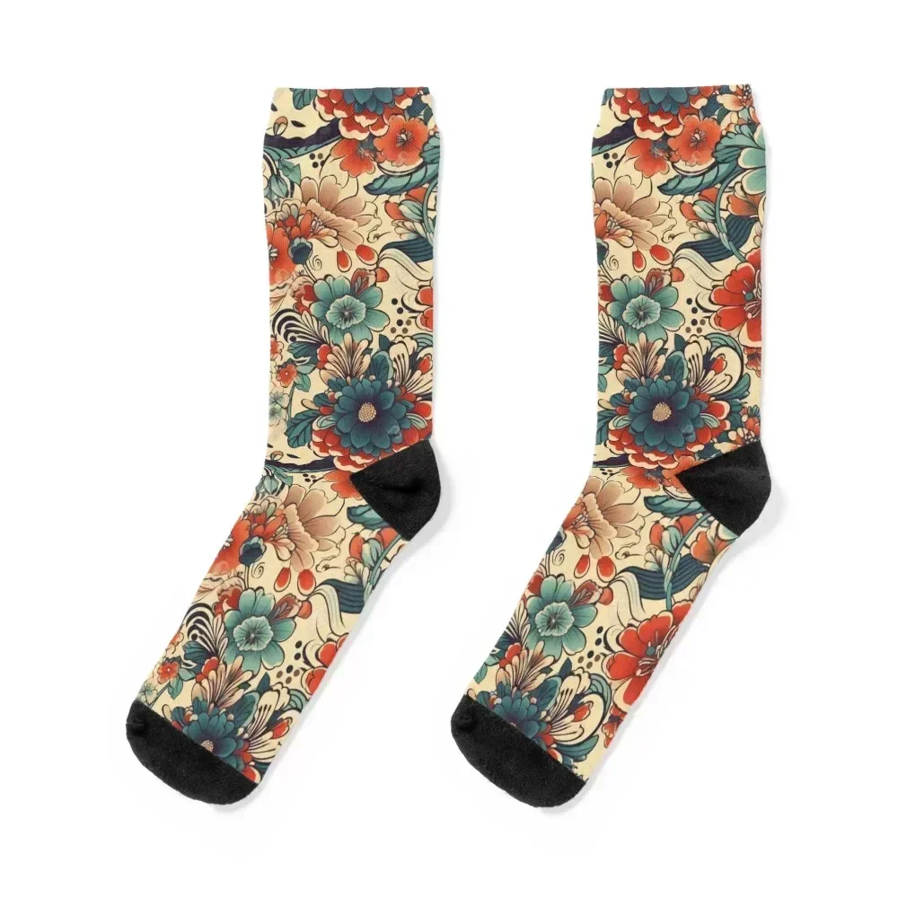 

Japanese Flower Tattoo pattern #1 Socks halloween christmass gift retro custom Male Socks Women's