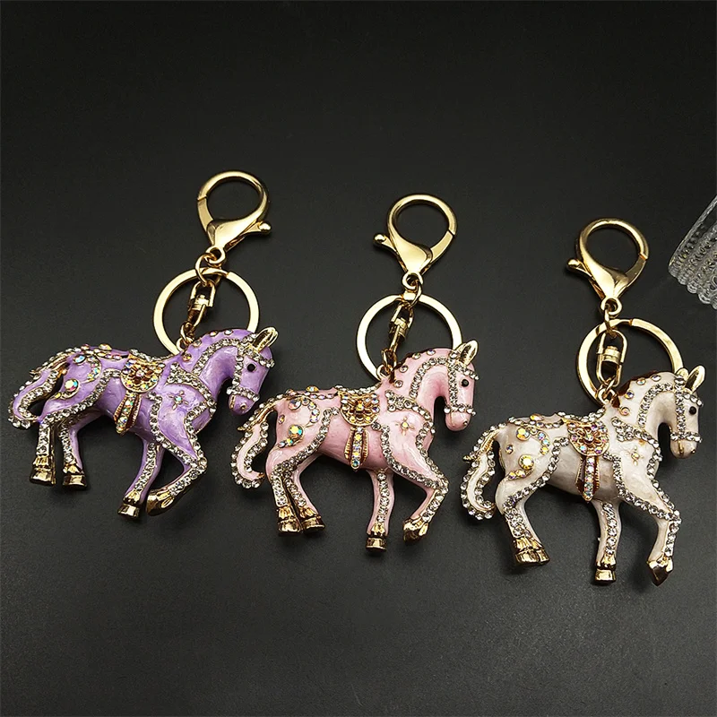 Mode Pferd Pony Schlüsselbund Frauen Männer Tier Voller Strass Kristall Schlüssel Ketten Halter Handtasche Anhänger Für Auto Schmuck Geschenk – Detail 4