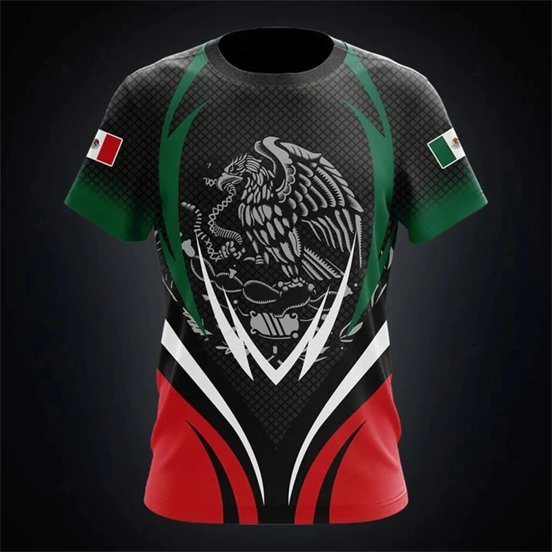 Mexico Flag Print Tee Shirt For Men Cloting Fashion 3D Mexican National Emblem Graphic Short Sleeve Oversized Tshirts Streetwear