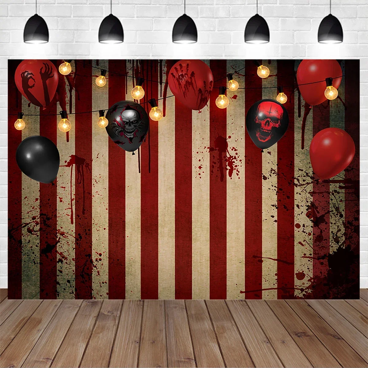 

Mocsicka Halloween Birthday Party Background Bloody Splatter Handprint Balloon Photography Children Portrait Photo Backdrop Prop