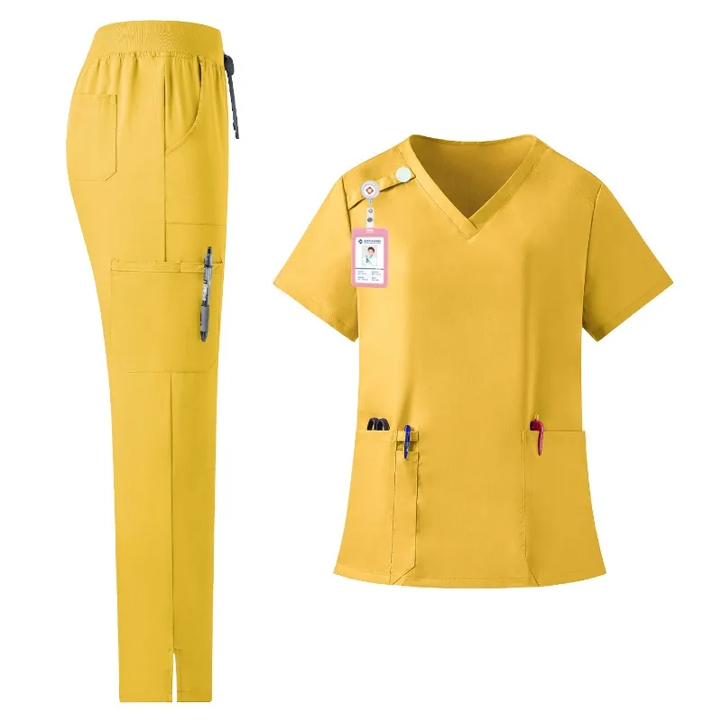 V Neck Nurse Uniform Lab Coat for Caregiver Operating Room Clinic Durable Scrubs