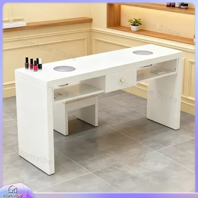 Modern Wooden Nail Salon Table with Built-in Dust Collector for Manicure Pedicure Stations Commercial Furniture for Nail