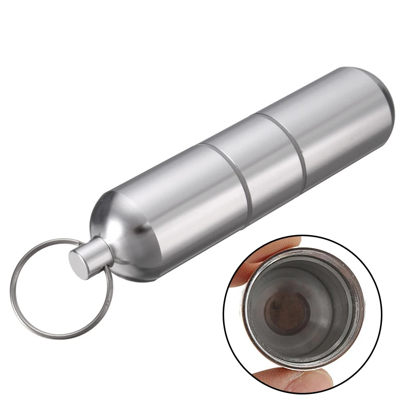 Aluminum Alloy Holder Capsule Case Waterproof Pill Toothpick Holder Key Ring