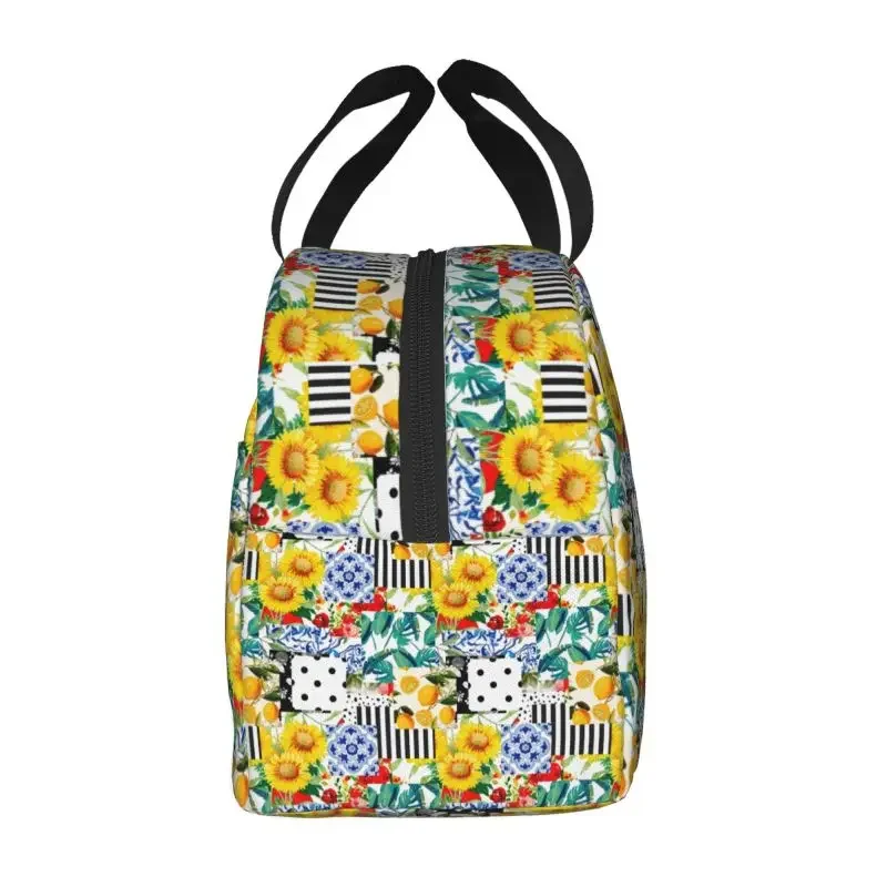 Sicilia Summer Fruit Lemon Citrus Tiles Lunch Bag Warm Cooler Insulated Lunch Container Box for Kids Food Picnic Tote Bags