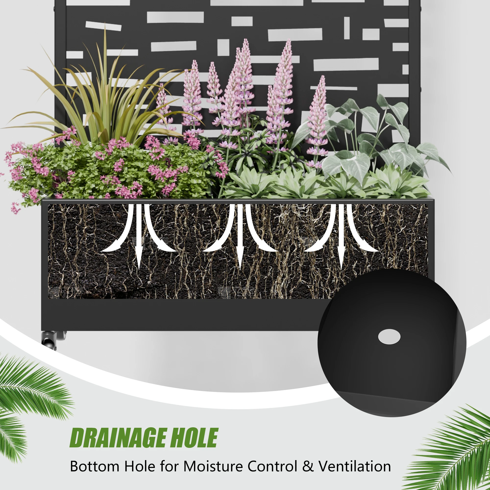 6 ft. H x 3 ft. W Metal Planter Box privacy screen Garden Bed with Trellis and Wheels - Black view 5