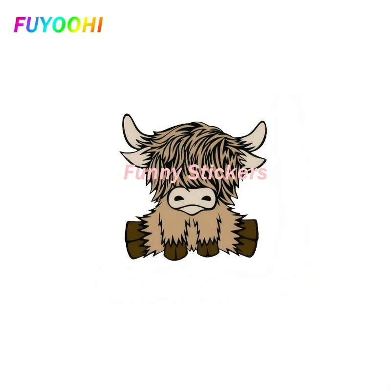 FUYOOHI Car Decals Cute Highland Cow Car Sticker Diy Motorcycle Laptop Decal Skateboard Bike Bumper Window Sticker Unisex