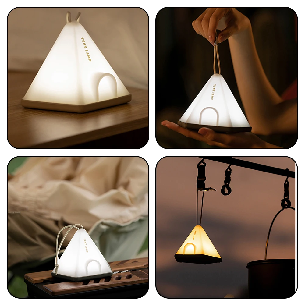 Cute Tent Night Light with Hanging Rope Multi Modes Lightweight Charging Bedside Lamp for Home Camping Outdoor Atmosphere Light